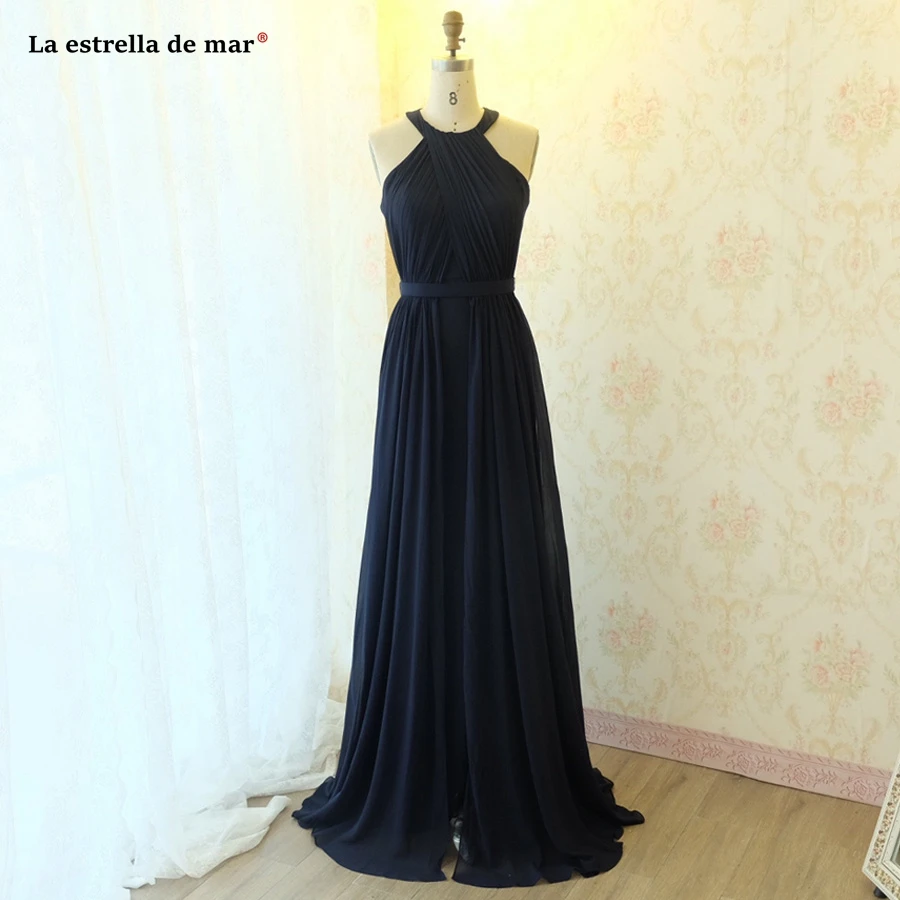 Navy blue Платье подружки невесты в стиле бохо; Новинка; шифоновое платье трапециевидной формы; цвет розовый, фиолетовый, темно-синий; платье подружки невесты; vestido de festa longo - Цвет: Navy blue