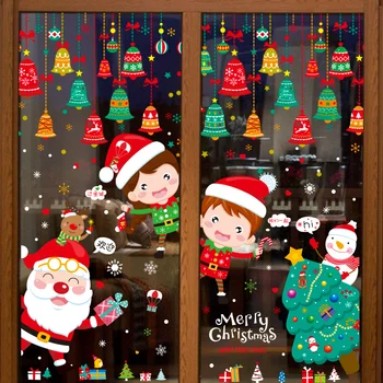 

[SHIJUEHEZI] Santa Claus Tree Window Stickers DIY Christmas Bells Children Wall Decals for Living Room Glass Decoration