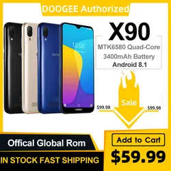 DOOGEE X90 смартфон с 6,1-дюймовым дисплеем, четырёхъядерным процессором 19:9 Waterdrop, ОЗУ 1 ГБ, ПЗУ 16 ГБ, 3400 мАч, 8 Мп + 5 МП, WCDMA
