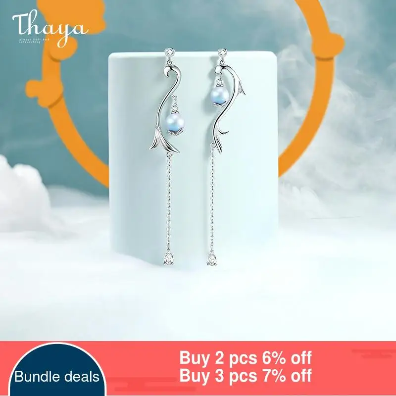 Thaya-pendientes de gota de sirena con borlas para mujer, de plata de ley 100% S925, Charms para mujer, regalo de compromiso, joyería fina ► Foto 2/6