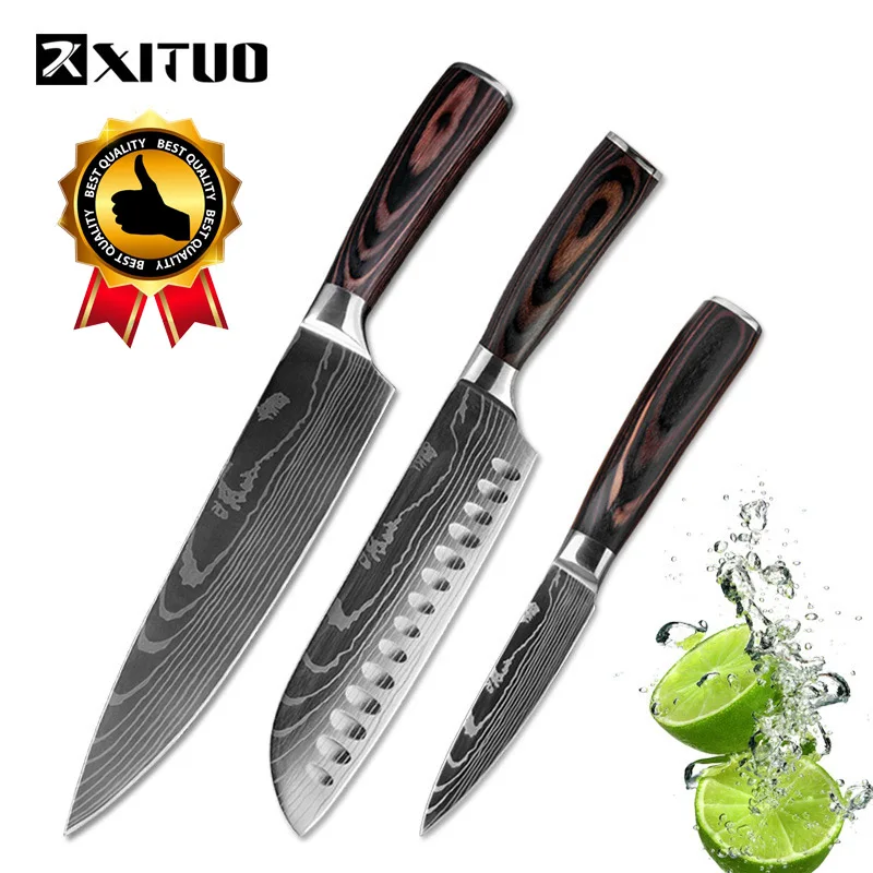 

XITUO Kitchen Knife Japanese Paring Utility Santoku Chef Slicing Bread Stainless Steel Anti-stick Knives Kitchen Tool Accessorie