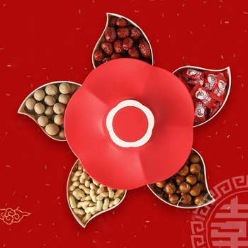 

Plate Candy Storage Box Flower Petal Fruit 5 Grids Nuts Snack Tray Rotating Flowers Food for Creative Party Wedding　