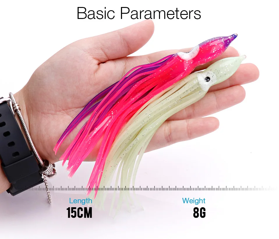 TREHOOK 5pcsLot 15cm Luminous Squid Skirts Soft Lure Big Octopus Sea Fishing Lures Wobblers Silicone Bait For Fishing Jig Head 016
