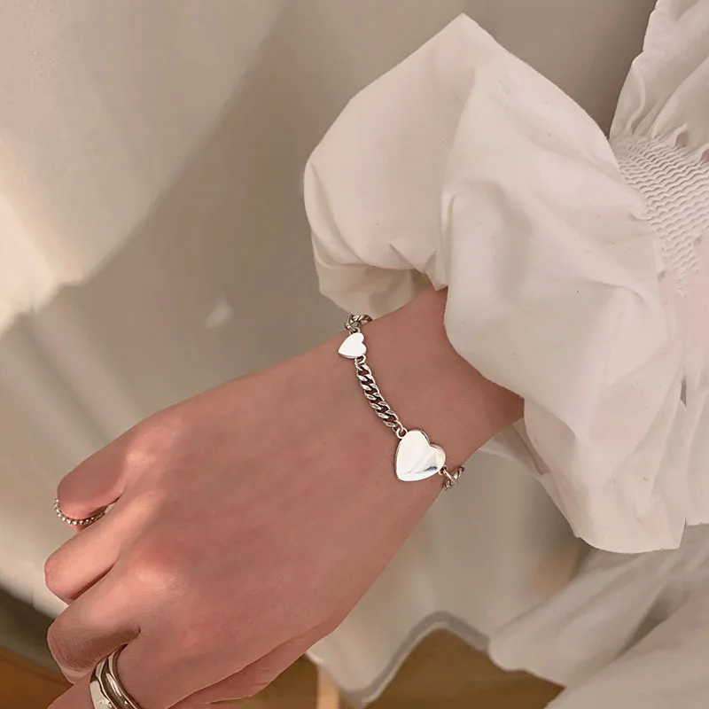 

Hot S925 Heart Shape Charm Bracelet &Bangle Vintage Handmade Party Jewelry for Women