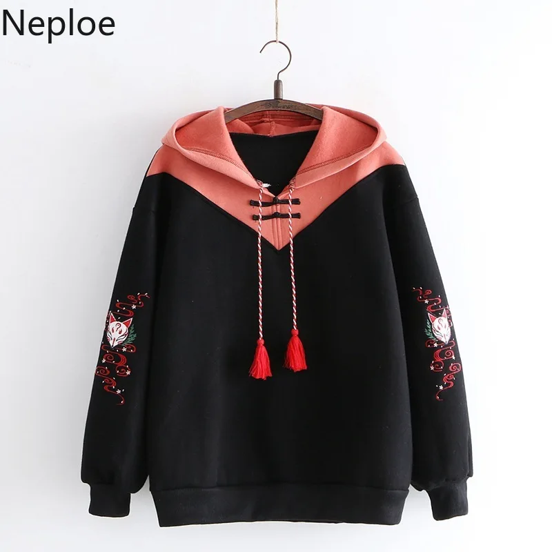 Женские толстовки с капюшоном Neploe, флисовые плотные милые свитера с вышивкой лисы на осень и зиму, японские пуловеры 2020, новое пальто с капюшоном 56439|Толстовки и свитшоты|   | АлиЭкспресс