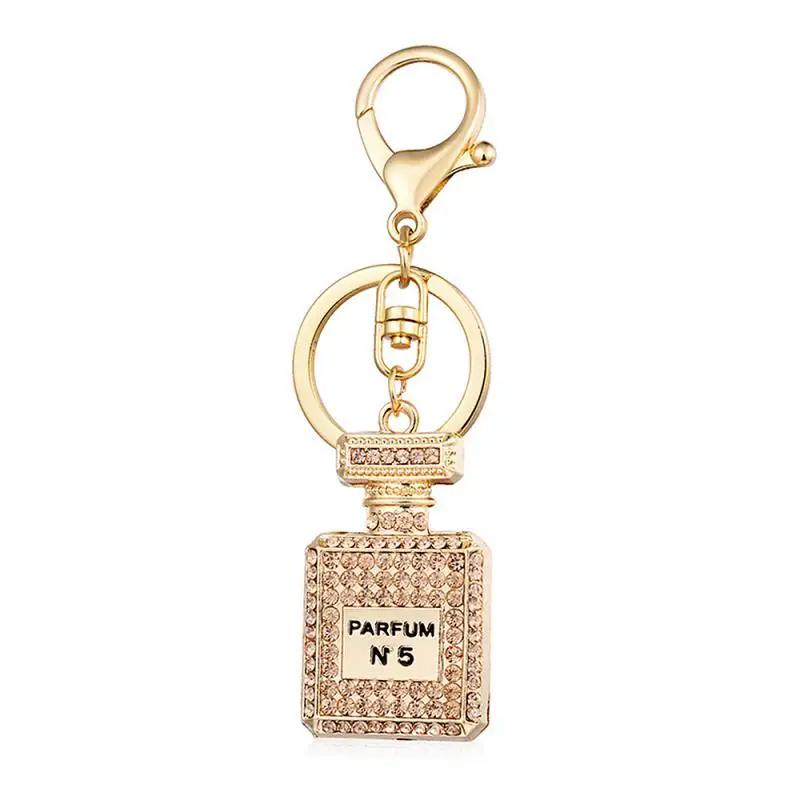 Fragrance Bottle Keyring Rhinestone Crystal Charm Pendant Chain Women Men  Gifts Luxury Pendant Alloy Keychain Accessories