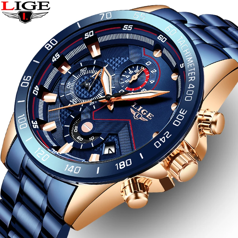  Relogio Masculino LIGE Business Men Watch Luxury Brand Stainless Steel Wrist Watch Military Quartz 