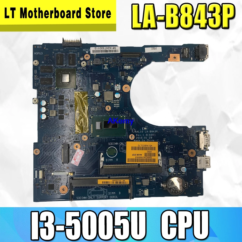 Для Dell Inspiron 15 5458 5558 5758 Материнская плата ноутбука AAL10 LA-B843P I3-5005U SR27G материнская плата