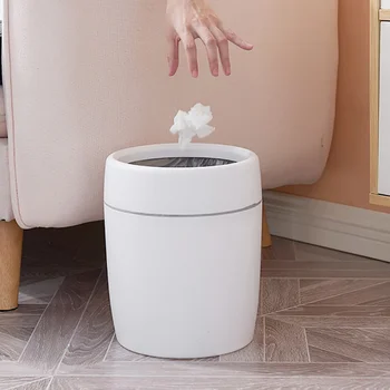 

Trash Can Press Open Durable Plastic Garbage Litter Paper Storage Basket for Home Office Toilet with Lid Cover