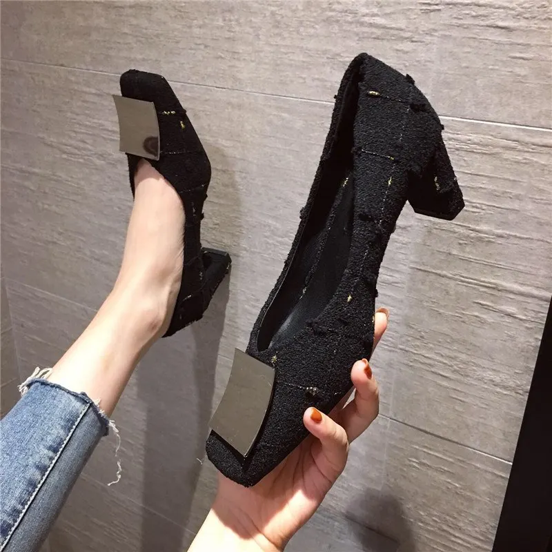 ALLBITEFO/ модный бренд на толстом каблуке вечерние женская обувь с квадратным носком; Женские туфли на высоком каблуке офисная Дамская обувь Женская обувь на высоком каблуке - Цвет: no plush inside