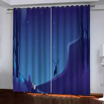 

blue curtains Customized 3d curtains simple and fresh modern cute cartoon thickening blackout curtains