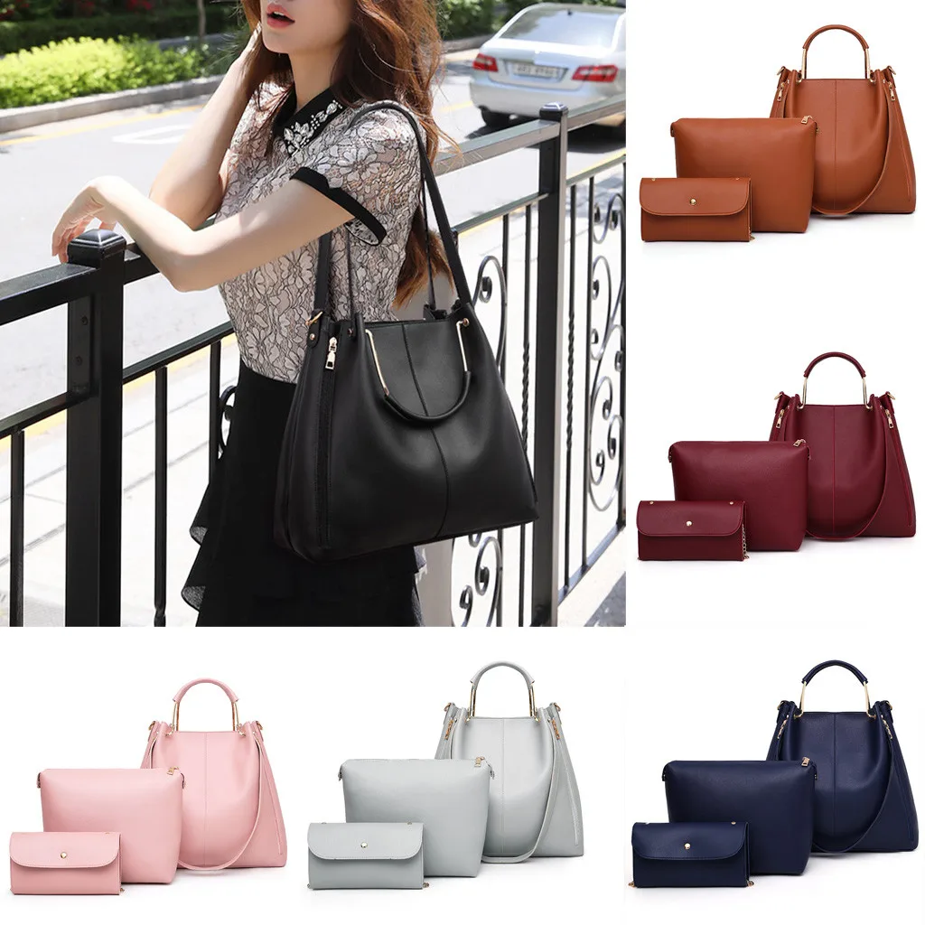 

3pc mother's Solid Color Leather Shoulder Bag big size red Women's Handbag Clutch Bag Three-Piece torebka damska pleciona #ZE
