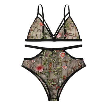 

#H30 women summer 2019 Sexy Lace Lingerie Bra+Underwear Set Cut-Out Sleepwear female pajamas set mujer nightie home clothes