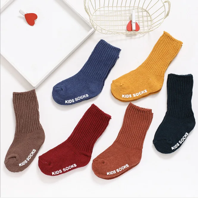 

19 Spring And Summer New Style Children Tube Socks Baby Anti-slip Bunching Socks Slub Yarn Men And Women Children Yarn Socks Dar