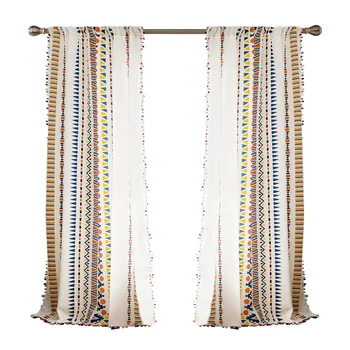 

2pcs Washable Cotton Linen Drapes Window Curtain Geometric Kitchen Balcony Printed Office Rustic Style Living Room Home Decor