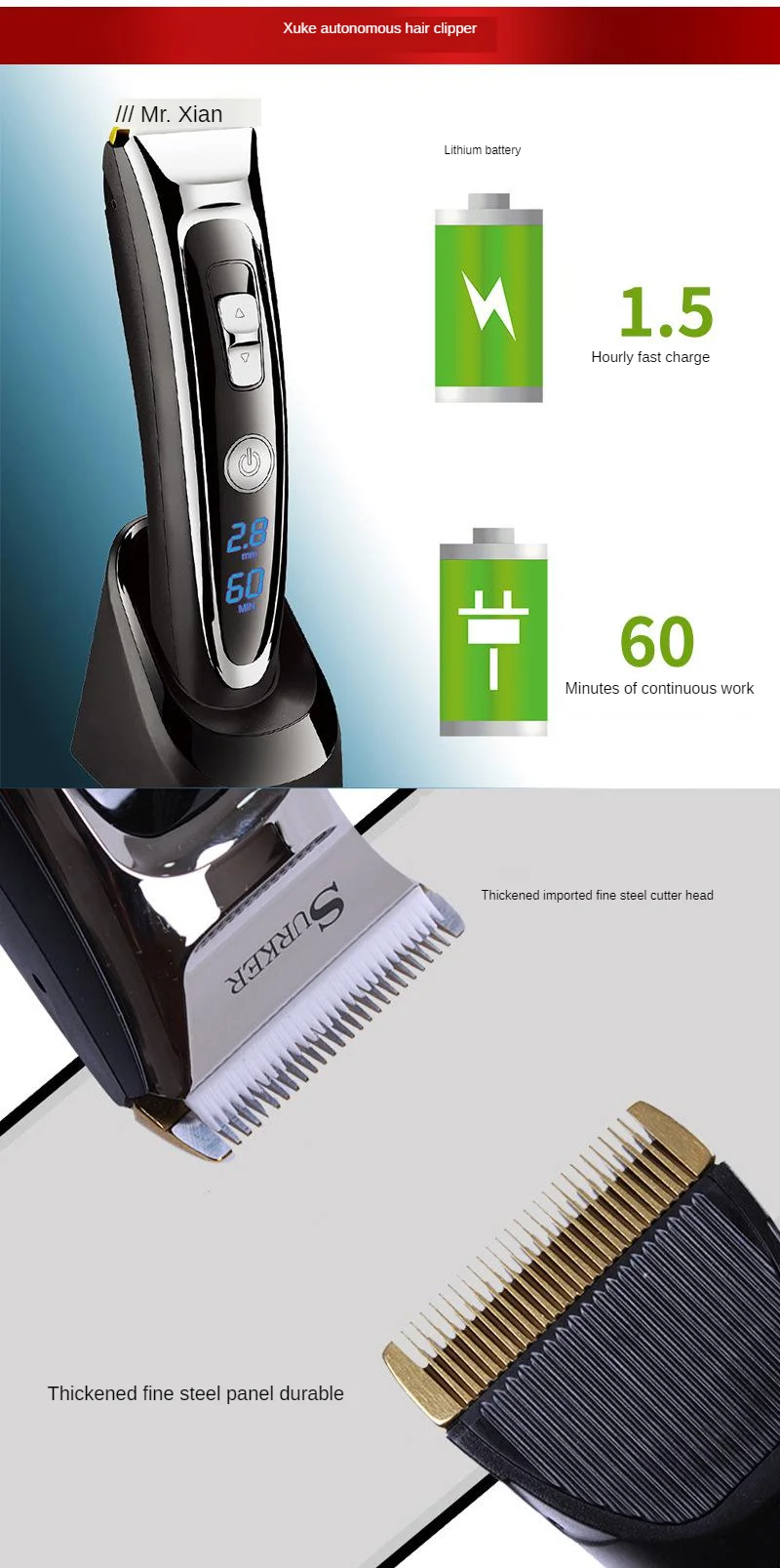 Numbers Liquid Crystal Ceramic Knife Hair Clipper Electric Fader Mute Electric Hair Clippers Fast Charge With Base S