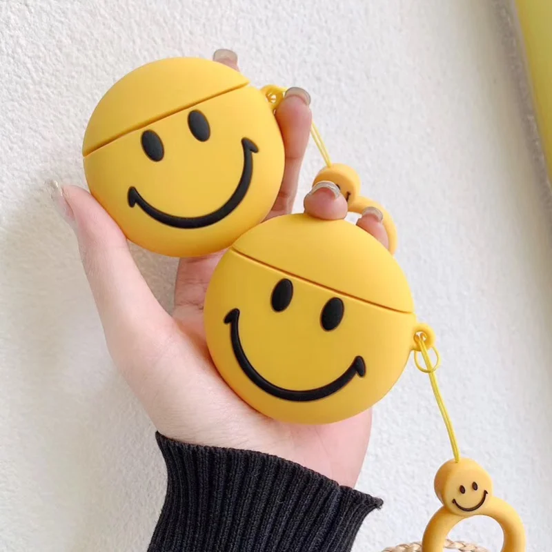 For AirPods Case 3D Cartoon Smiley face Earphone Case For Apple Airpods Kawaii Funny Protect Cover with Finger Ring Strap