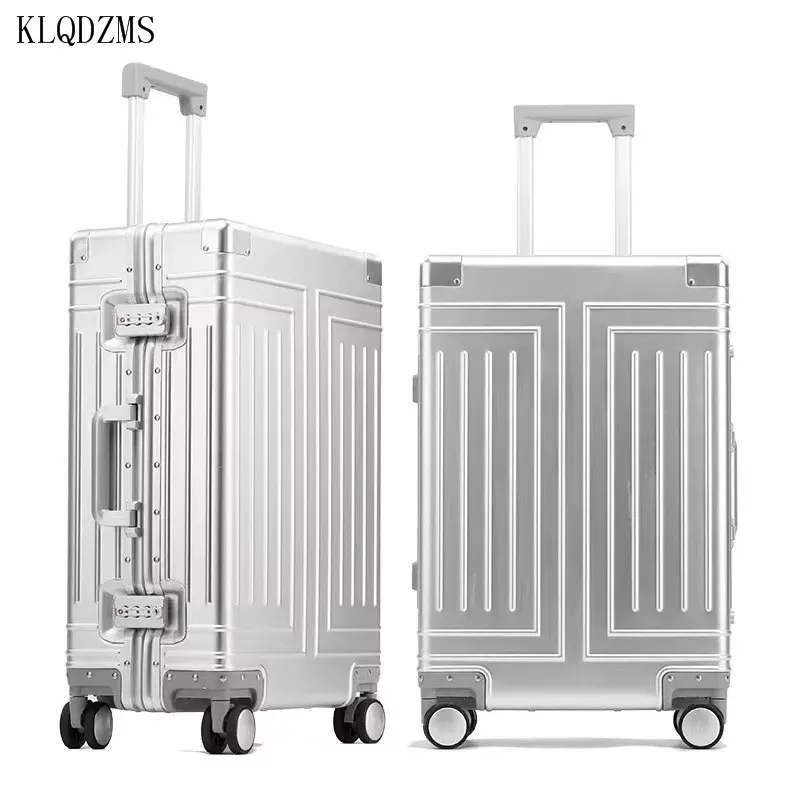 KLQDZMS Hot Sale 20''24''26''29 Inch Men's Travel Luggage High Quality 100% Aluminum Suitcase Ladies Luxury Luggage Trolley