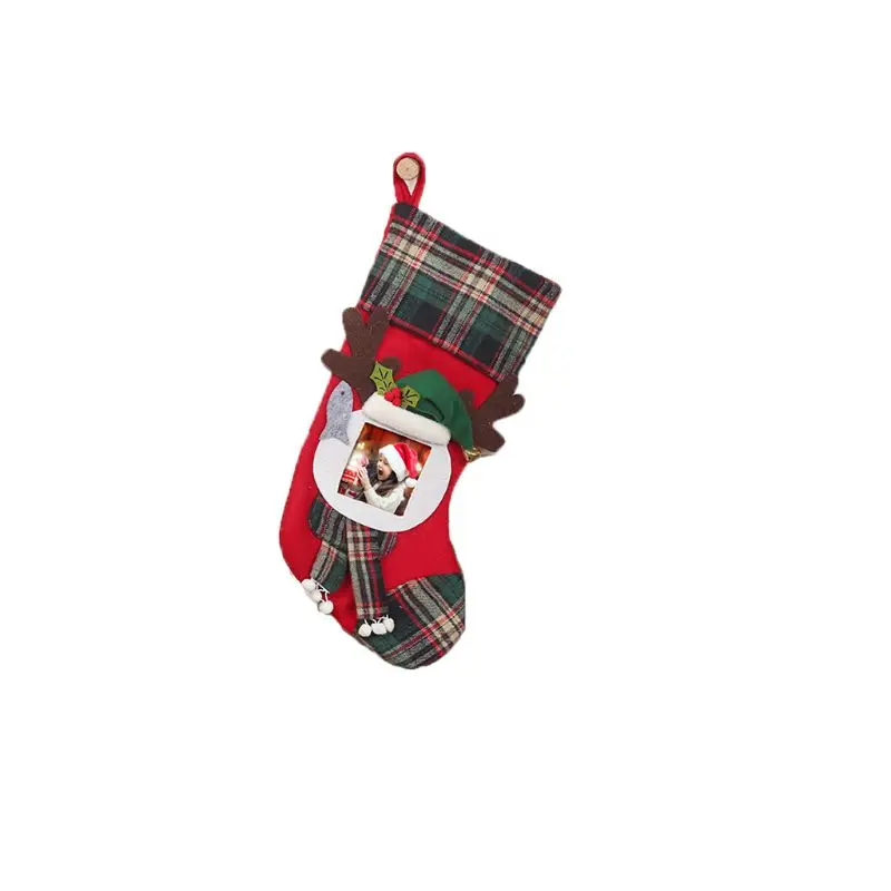 Christmas Socks Photo Frame Stocking Ornaments Pendant Xmas Tree Decoration Gift 634E - Цвет: Красный