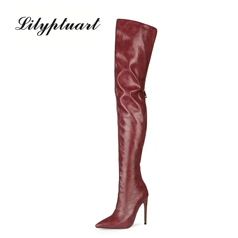 European and American Style Back Zipper Over The Knee Boots Pointed Toe Stiletto High Heel Fashion Women Shoes Knee High Boots