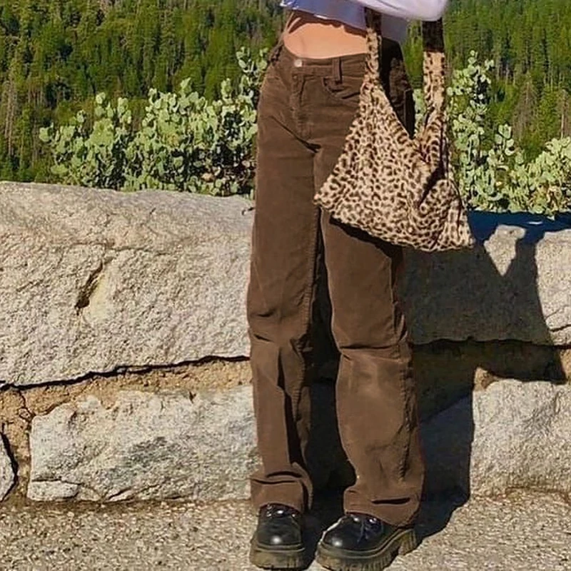 

Vintage Corduroy Sweatpants Fall 2020 Y2k Pants For Women High Waist Harajuku Long Straight Trousers 90s E-Girl Capri Streetwear