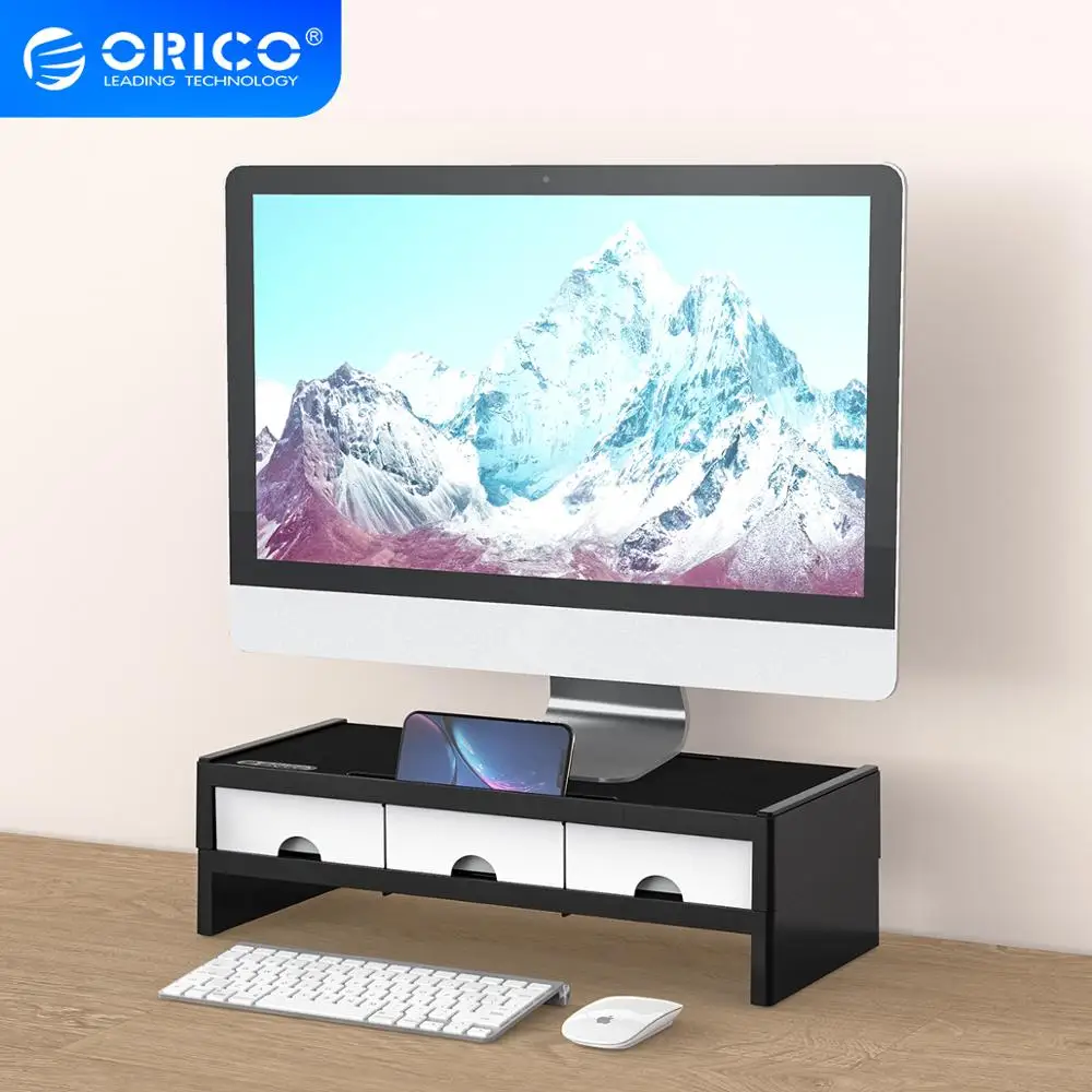 

ORICO Desktop Monitor Stand Riser Computer Screen Riser Notebook Laptop Stand with 3 Drawer Storage Box Organizer for Office PC