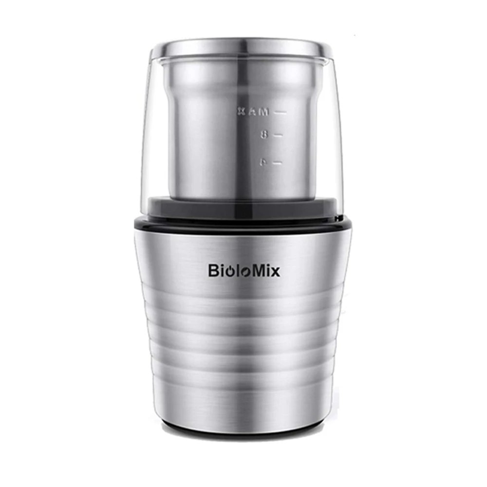 

Multipurpose Electric Coffee Bean Grinder with 2 Removable Dry and Wet Cups Stainless Steel Miller for Seeds Spices Herbs Nuts