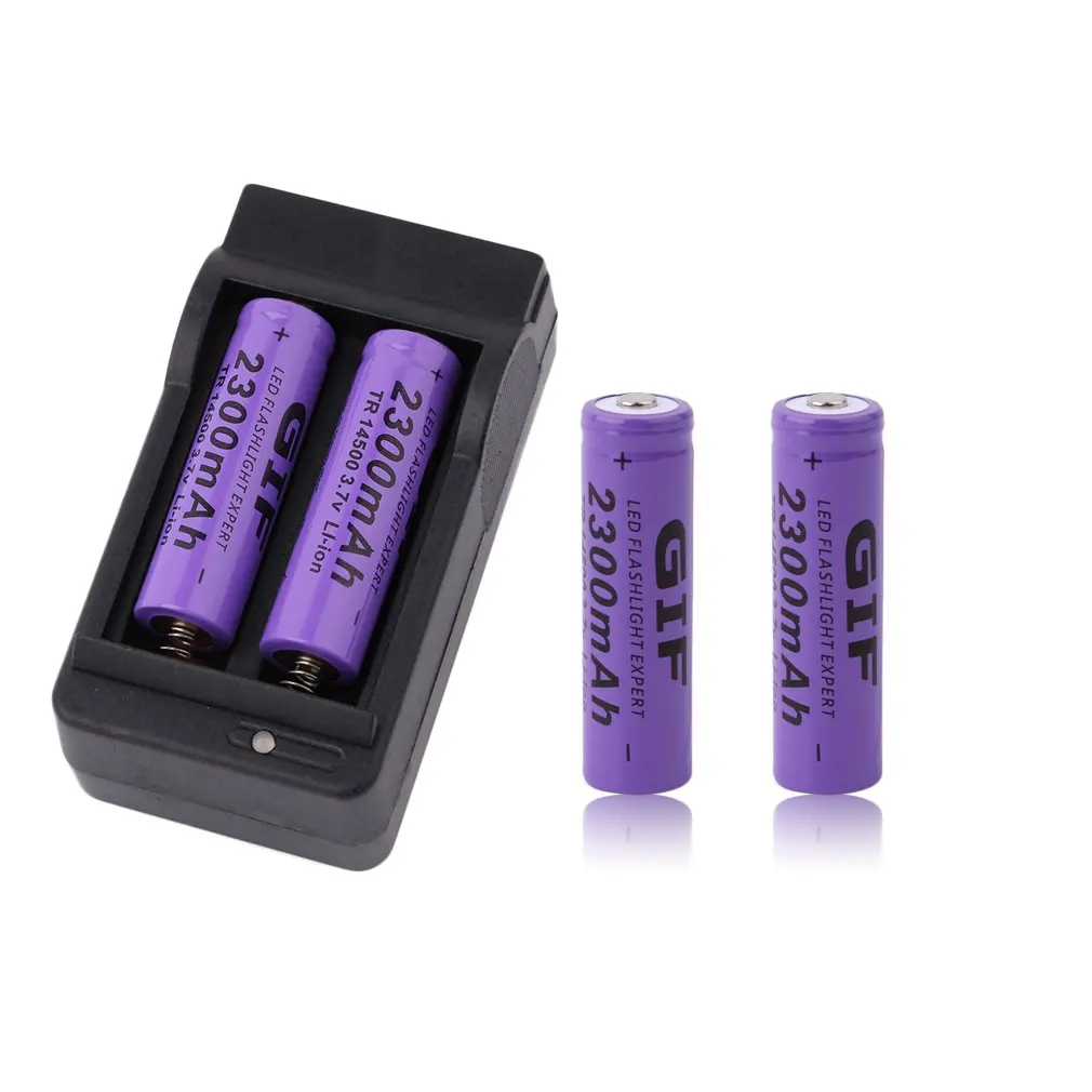 

4pcs 14500 3.7V 2300mAh Rechargeable Li-ion Batteries with Charger 14500 Lithium Li ion Battery Charger Set Universal Purple NEW