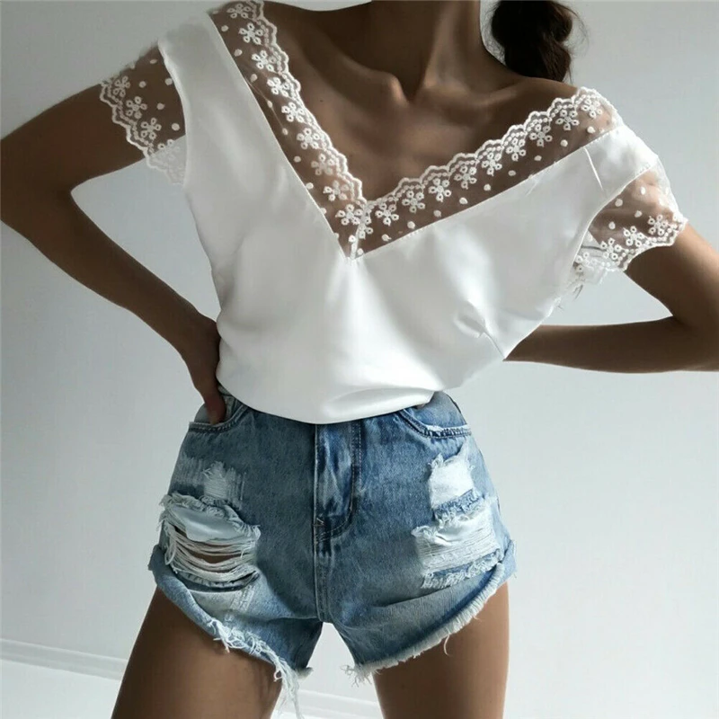 Hot Sale Lace Hollow Blouse Fashion Women Backless Sleeveless Ladies White Tops Shirts Summer Blouses And Shirts For Ladies Tops