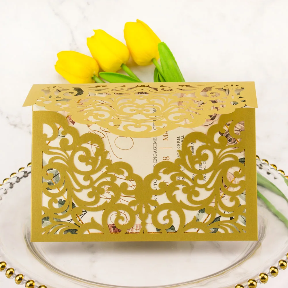 Tarjetas de invitación de boda cortadas con láser, color blanco, negro,  rubor, rosa, dorado, para boda, compromiso, despedida de soltera,  cumpleaños, 1 Uds. - AliExpress, image size:1000x1000