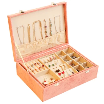 

New Makeup Storage Box Velvet Pink Fashion Jewelry Box Holder Large Capacity Grey Square Ring Earring Necklace Case Organizer