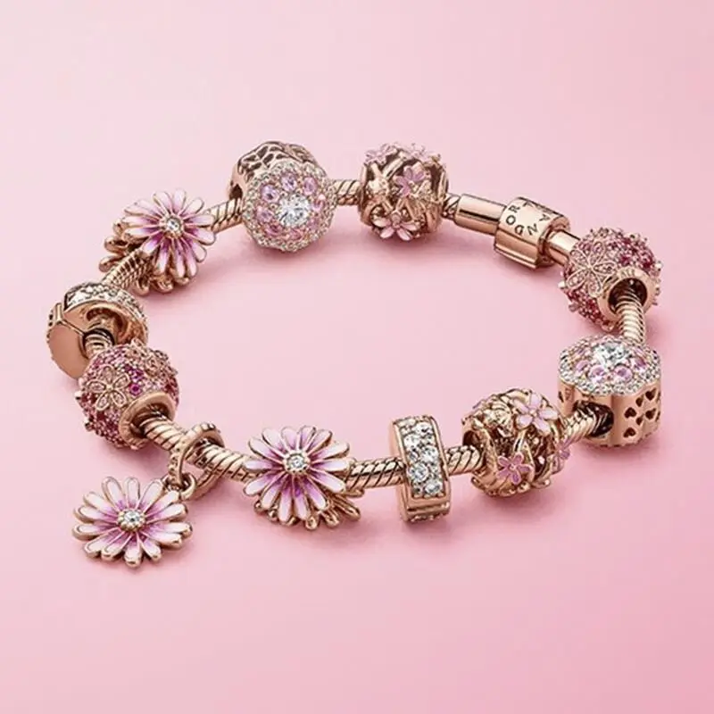 

ATTRACTTO New 2021 Pink Charm DIY Temperament Flower Beaded Girls Bracelet For Women