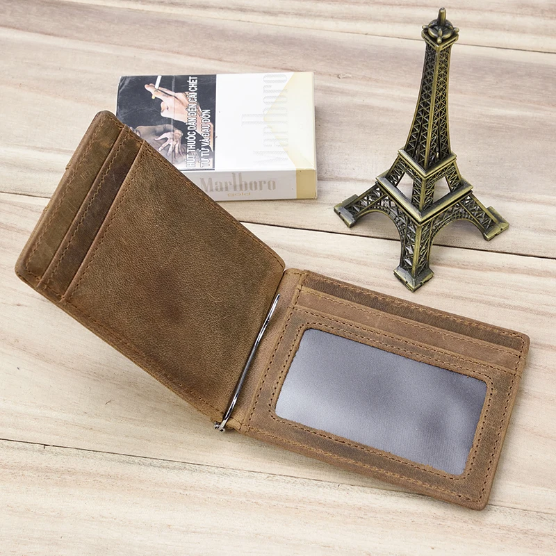 Top Grade Brand Genuine Leather Money Clip Wallet Dollar Cash Card Cowskin Male Men's Clip Purse Men Wallets Biflod Male leather bill organizer