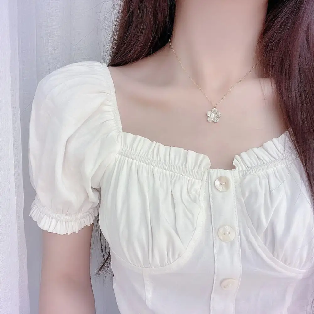 14k Real Gold Luxury Delicate Full Diamond Flower Women Necklace Temperament Simple Micro Inlaid Zircon Choker Wedding Colar