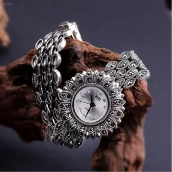 

silver 925 S925 sterling silver women's bracelet Thailand Classic women's sunflower Bracelet Watch for women 2020 new fashion