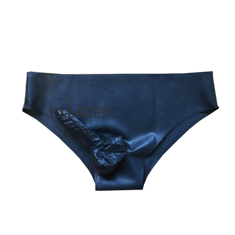 Latex Panties Mens Fetish Underwear Latex Rubbers Briefs Shorts with Penis Condom Sheath Sexy Erotic Panties