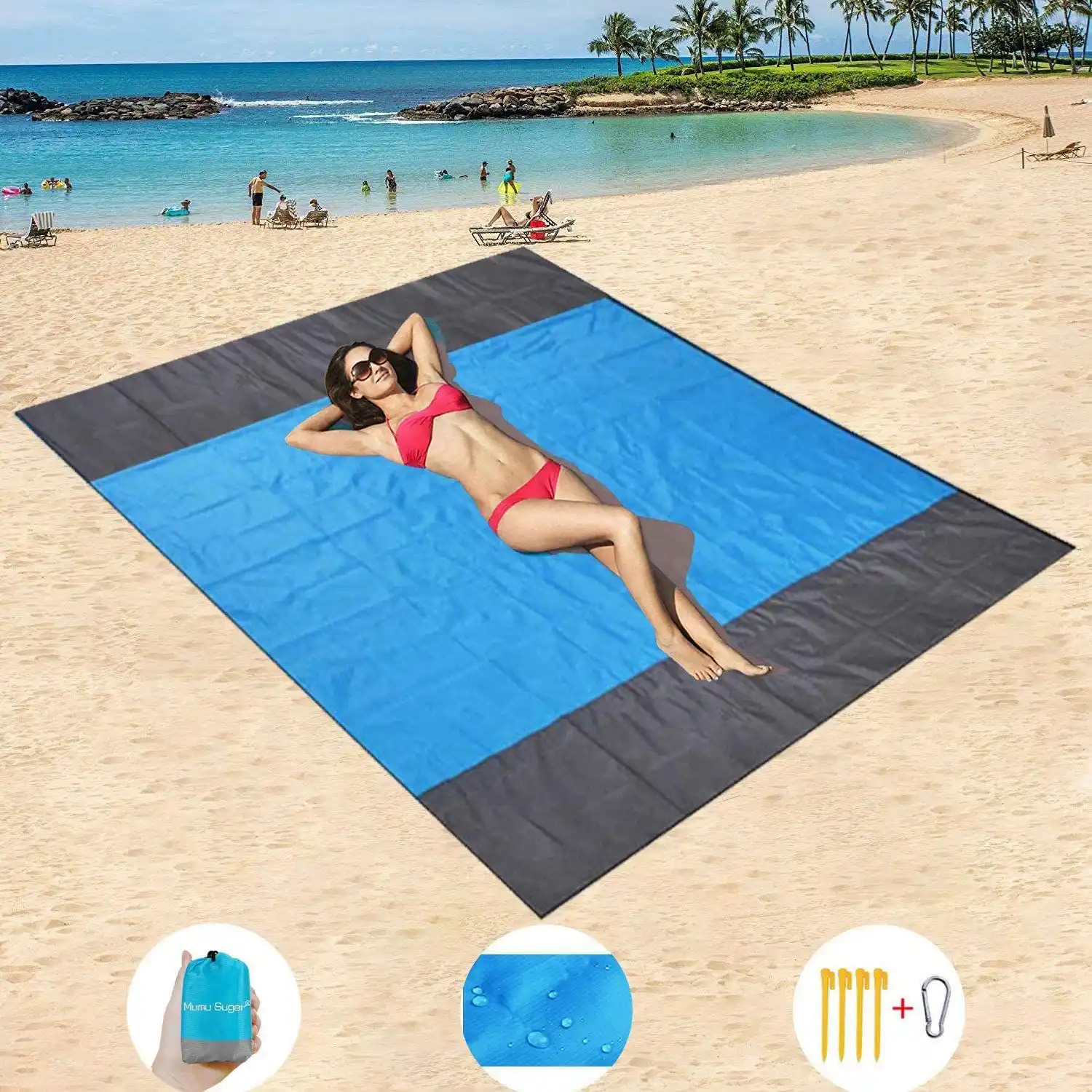 Beach Mat Extra Large Size 82 X79 Sand Proof Beach Blanket Outdoor Picnic Mat For Travel