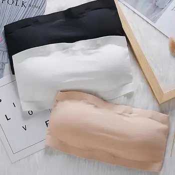 

Women Sexy Ice Silk Strapless Crop Top Bra Multi-pleated Breathable Elastic Top Wraps Tube Chest P3Q9