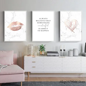 

Marble Style Nordic Posters And Prints Rose Gold Wall Art Love Poster Abstract Painting Lip Wall Pictures For Living Room Decor