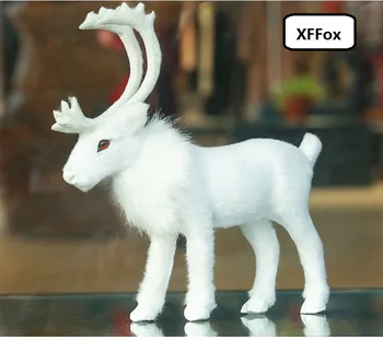 

cute simulation reindeer model plastic&furs white deer doll home decoration gift about 15x15cm xf2147