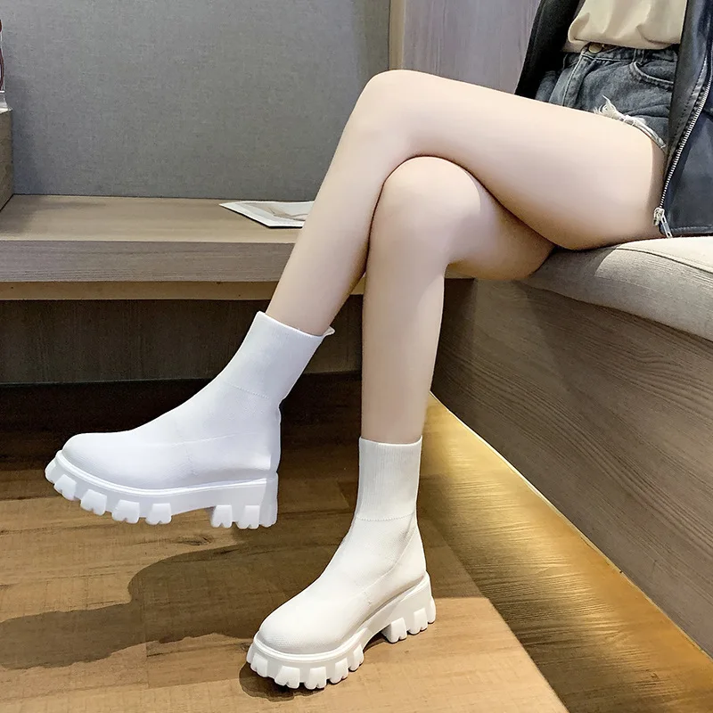 Aphixta Autumn New Stretch Fabric Socks Shoes Woman Casual Platform Boots Net Red Knitted Short Boots Women Plus Size Booties