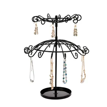 

Jewelry Display Stand Wrought Iron Earrings Necklace Storage Rack Double-Layer Rotatable Jewelry Organizer New