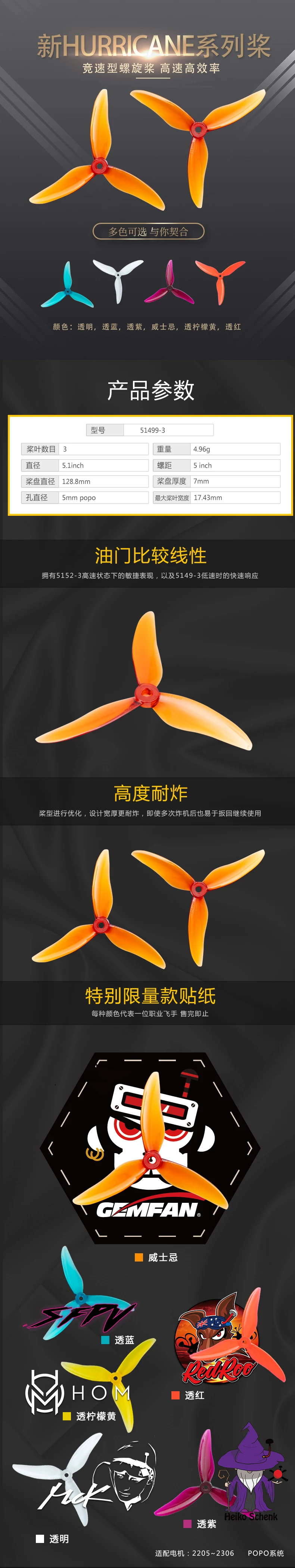 4PCS/ 2Pairs Gemfan Hurricane 51499 5 Inch 3-Blade Propeller for RC Drone FPV Racing Freestyle 2207 2306 Motor Nazgul5 LAL5 17 H47d32fd49f3b482ba0d1ac451ff64fdbu 4PCS/ 2Pairs Gemfan Hurricane 51499 5 Inch 3-Blade Propeller for RC Drone FPV Racing Freestyle 2207 2306 Motor Nazgul5 LAL5