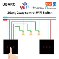UBARO EU Standard Wifi inteligentny przełącznik dotykowy schodowy luksusowe szklane panele przełącznik przycisk App sterowanie głosem Alexa Google Home 1Gang 2 Way