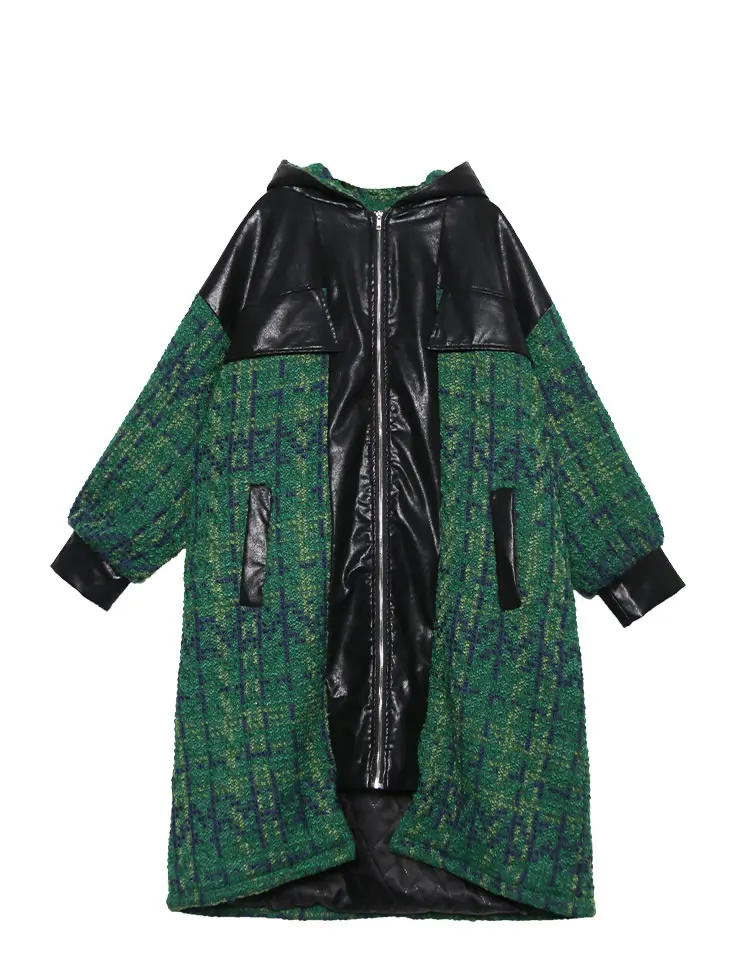 XITAO клетчатое прямое женское Модное Новое зимнее элегантное пальто с капюшоном и длинным рукавом с карманами в стиле пэчворк DMY1442