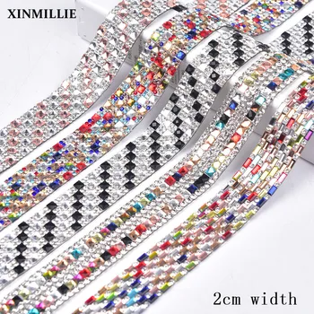 

5yards*2cm Hotfix Rhinestone Trim Mix Color Glass Crystal Applique Fabric DIY Banding Wedding Dress Decoration Belt Garment/Bags