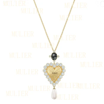

2019 SWA Fashion Jewelry New Vintage SWA Drop Shape Necklace Heart Shaped Crystal Pearl Necklace Feminine Romance Christmas Gift