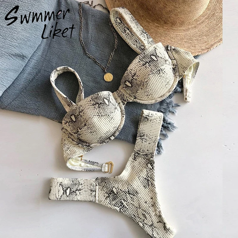 

Push up woman swimsuit 2019 new Snake print sexy brazilian bikini set High cut micro swimwear women bathing suit female biquinis