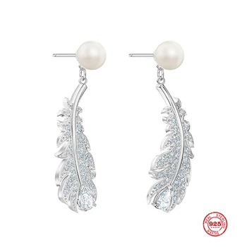 

2020 New Fashion Charm Sterling Silver Original 1:1 Copy, Light Feather Pearl Refined Elegant Earrings Women Luxury Jewelry Gift