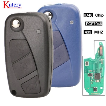 

kutery 2 / 3 Buttons Flip Remote Key 433mhz for FIAt 500 Panda Punto Bravo Key Control ID46 PCF7946 Chip